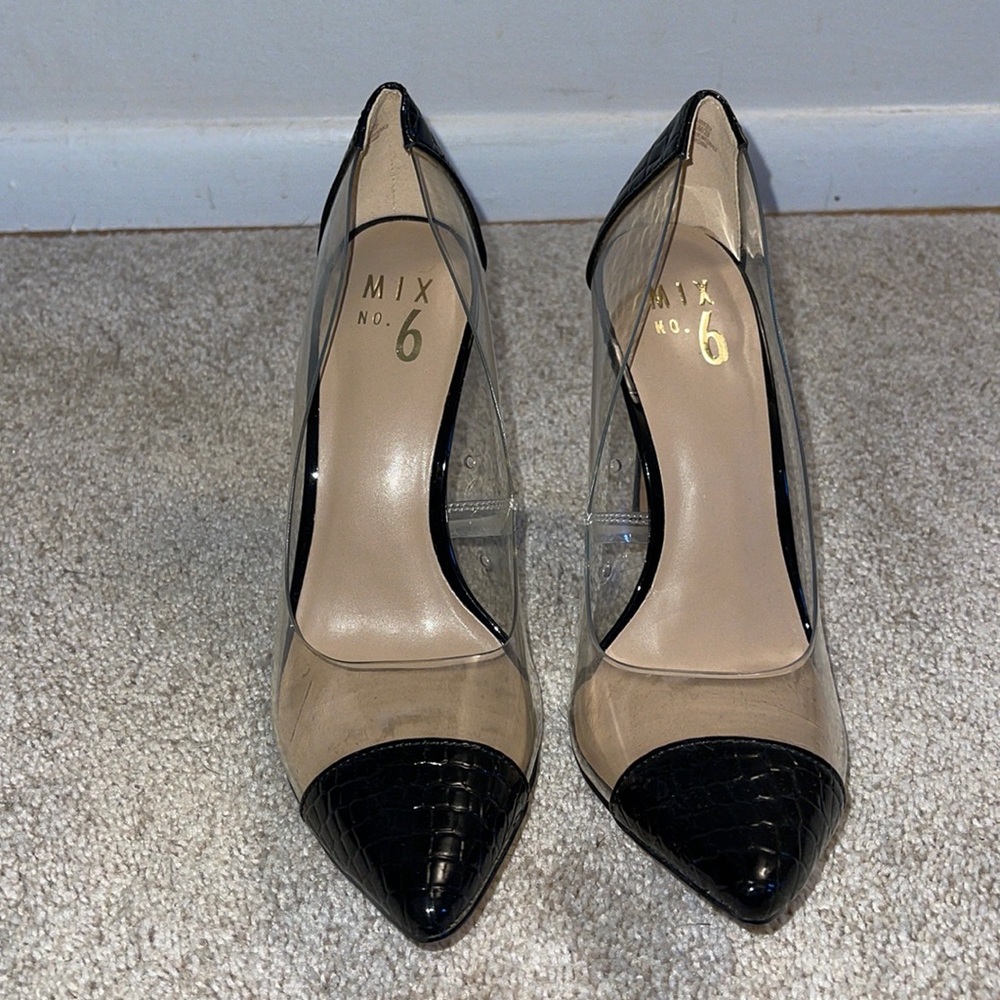 Mix No 6 Black Snakeskin/Clear Stilettos